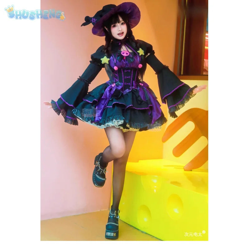 Anime Kuromi Cosplay The little witch Costume Halloween Carnival Sweet Lolita Dress Hat Accessories Socks Prop Kuromi Gothic Set