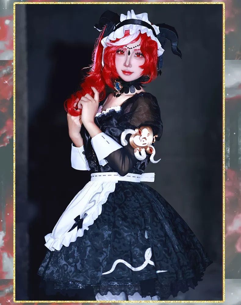 Fiona Gilman Priestess Cosplay Game Identity V Women Costume Black Dress Priestess Crismon Cosplay Wig