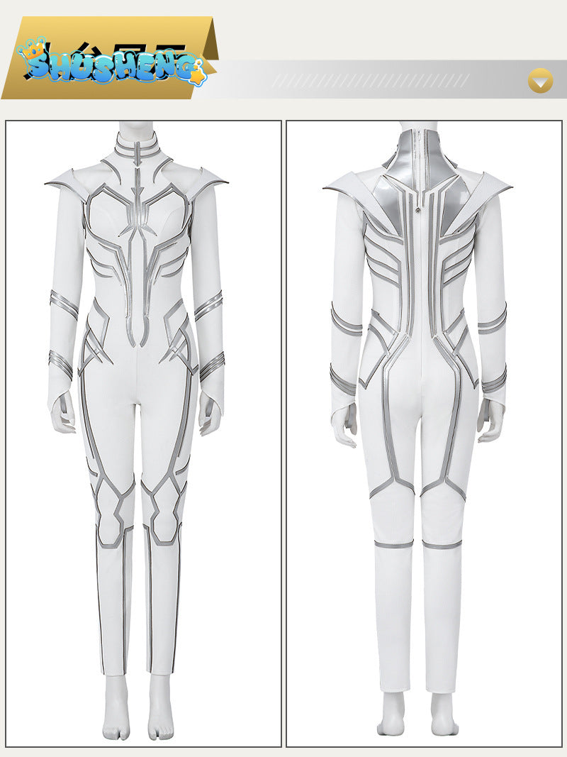 Cosplay Hela White Outfit Halloween Cosplay Costume Set Bodysuit White Jumpsuit Superheroine Costume With Cape Suit