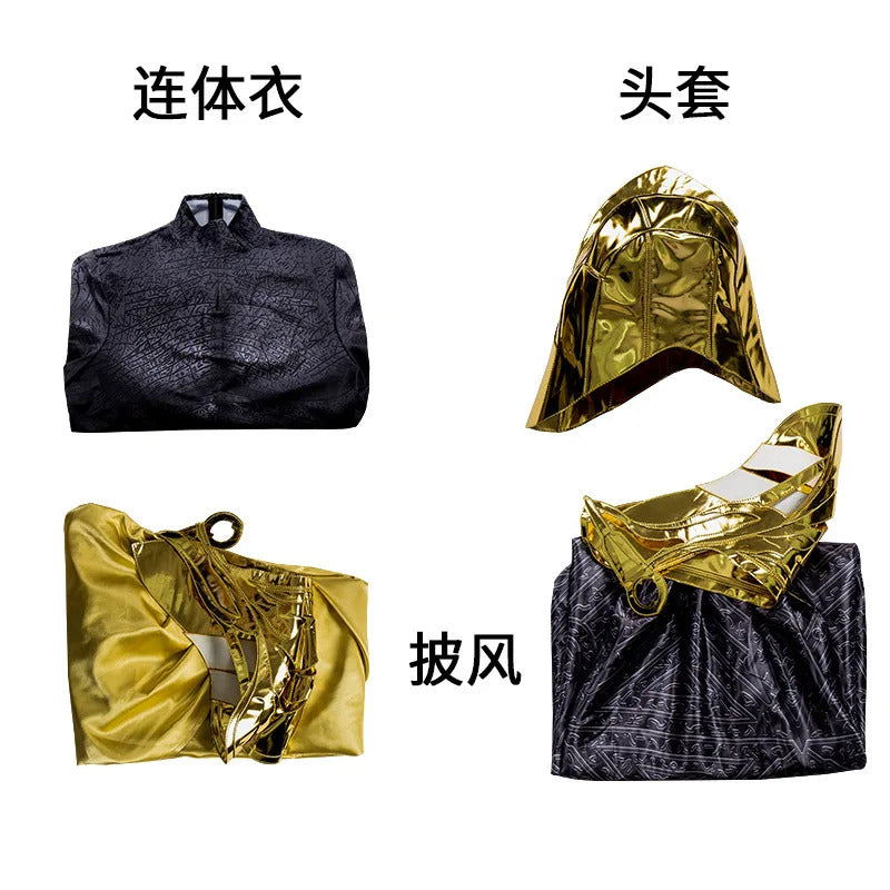 Movie Black Adam Cosplay Teth-Adam Costume Doctor Cos Fate Jumpsuit Headwear Cloak Halloween Party Men Combat Uniform Set