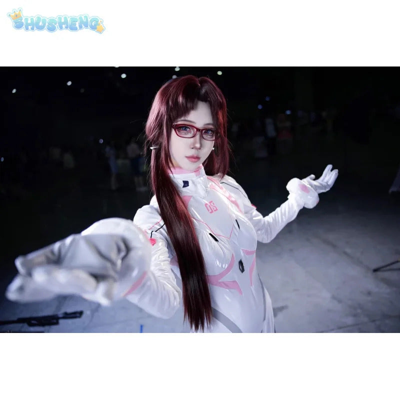 Mari Makinami Illustrious Anime EVA Cosplay Costume Women's sexy Halloween party leather jumpsuit gloves props wig uniform set