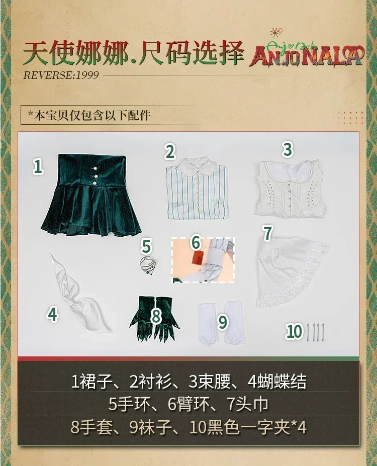 Anjo Nala Cosplay Reverse:1999 Nala Hari costume Ms. Kimberly Sexy Fish Tail Maid Dress Set Party Christmas Full Woman Uniform