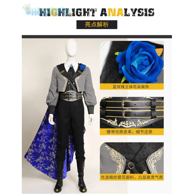 Sephiroth FF14 Game Final Fantasy Cosplay Blue Rose Thorn Night Costume Shoes Accessories props jackets Halloween Party Uniform