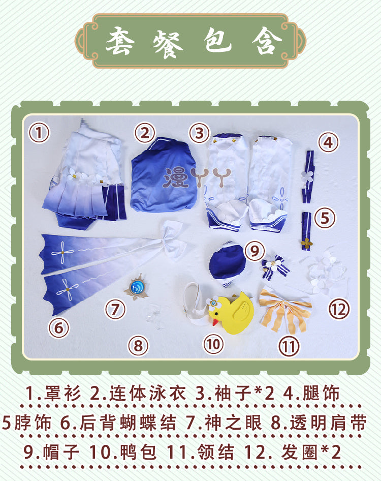 Genshin Impact Barbara Cosplay Costume Women Cute Swimsuit Coat Halloween Carnival Uniforms Full Set with Bag Hat Custom Made
