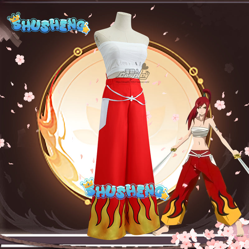 FAIRY TAIL elza Cosplay Costume Tube Top Belt Pants Uniform full set Halloween Loli Clothing for Girl Women