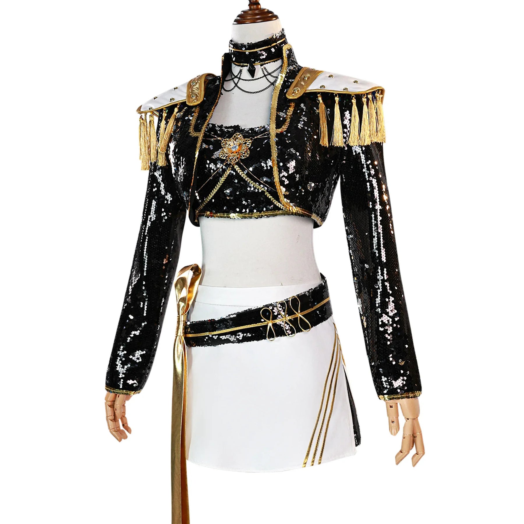 KPop Demon Hunters Rumi Mira Zoey Cosplay Black Gold Sequined Stage Costume Skirt Uniform Huntrix Halloween Party for Women