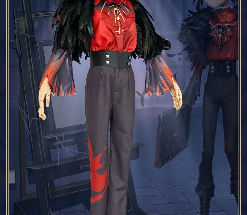 Identity V Edgar Valden Painter Multi-Colour Printing Cosplay Costume Exaggerated Feather Suit Hat Set Role-play Wig Shoe Outfit