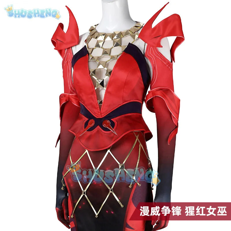 Game Rivals Scarlet Cosplay Witch Costume Emporium Matron Red Top Skirt Outfit Full Set Halloween Scarlet Fantasia Costumes