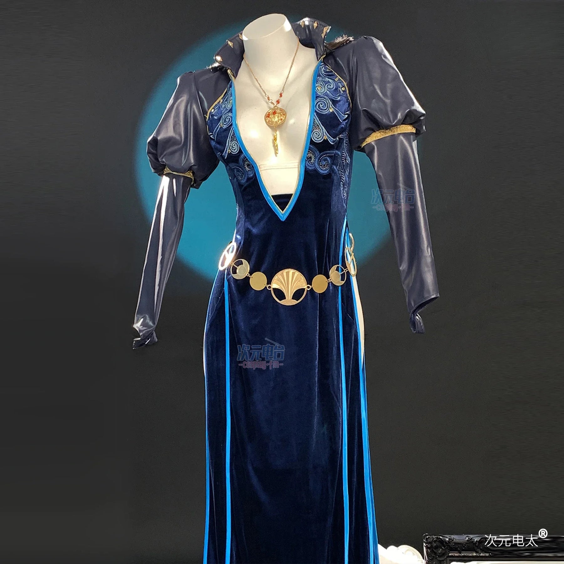 Baldur's Gate 3 Mizora Cambion Cospaly Costume Deep blue sexy woman long dress necklace waist chain socks headwear Halloween set