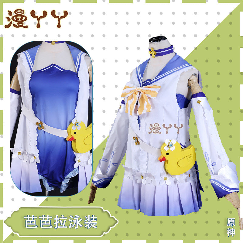 Genshin Impact Barbara Cosplay Costume Women Cute Swimsuit Coat Halloween Carnival Uniforms Full Set with Bag Hat Custom Made