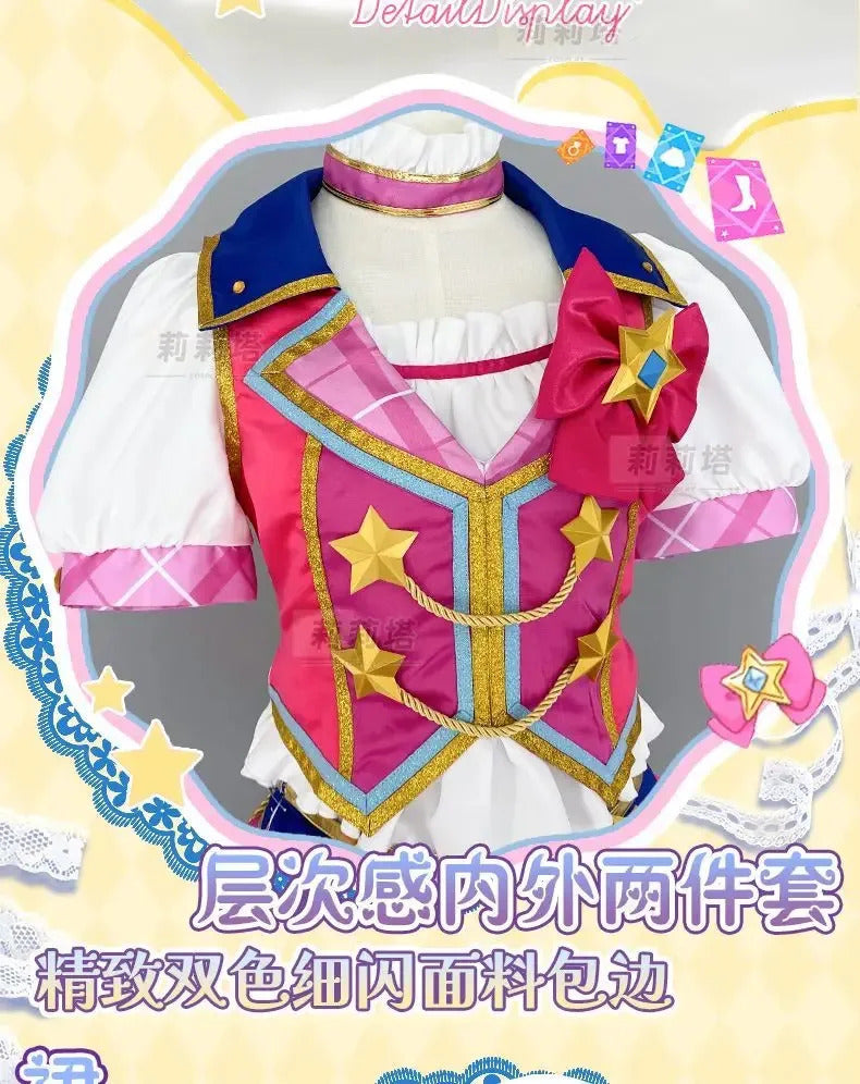 Anime Nijino Yume Aikatsu Stars! Cosplay Costume Cute New Pink Lolita Campus Dress Halloween Party Props Wig Women's Set