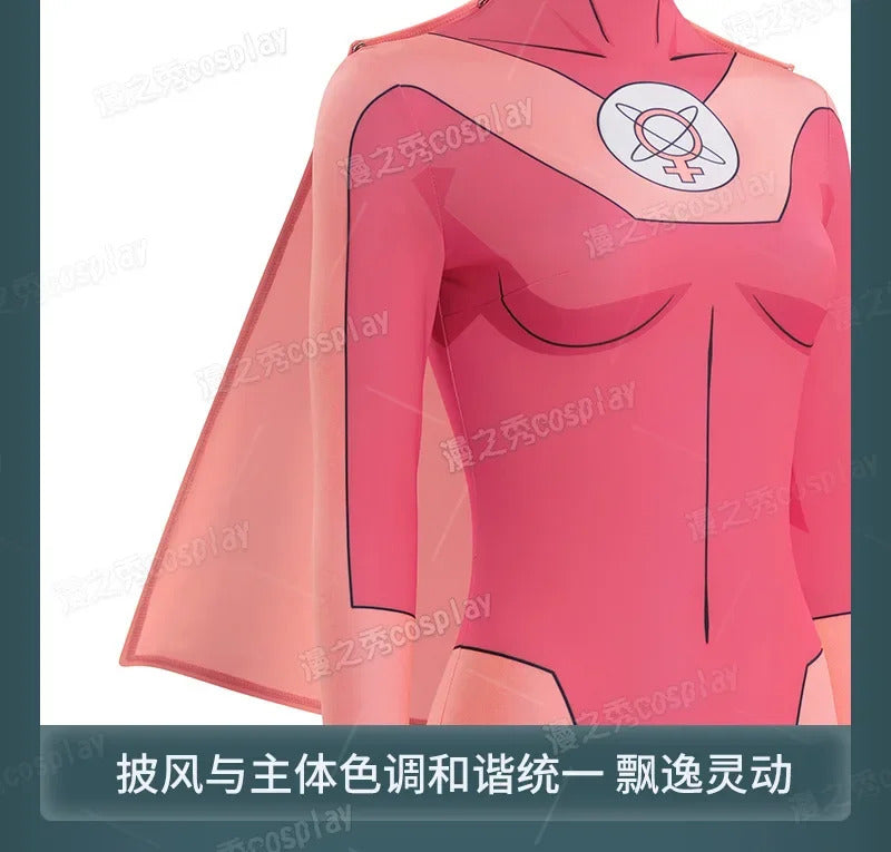 Movie Atom Eve cosplay invincible costume jumpsuit cloak socks shoe set Halloween Party pink Women tight fitting uniform xs-xxxl