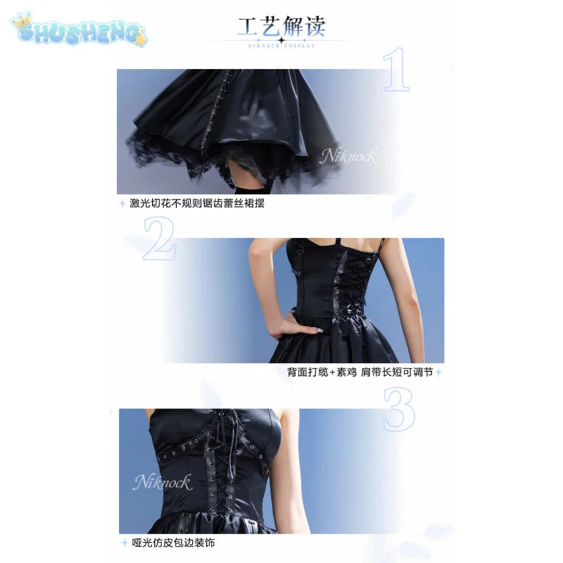 Wonderful Everyday Down the Rabbit-Hole Minakami Yuki cosplay costume Halloween sexy black dress socks necklace props uniform