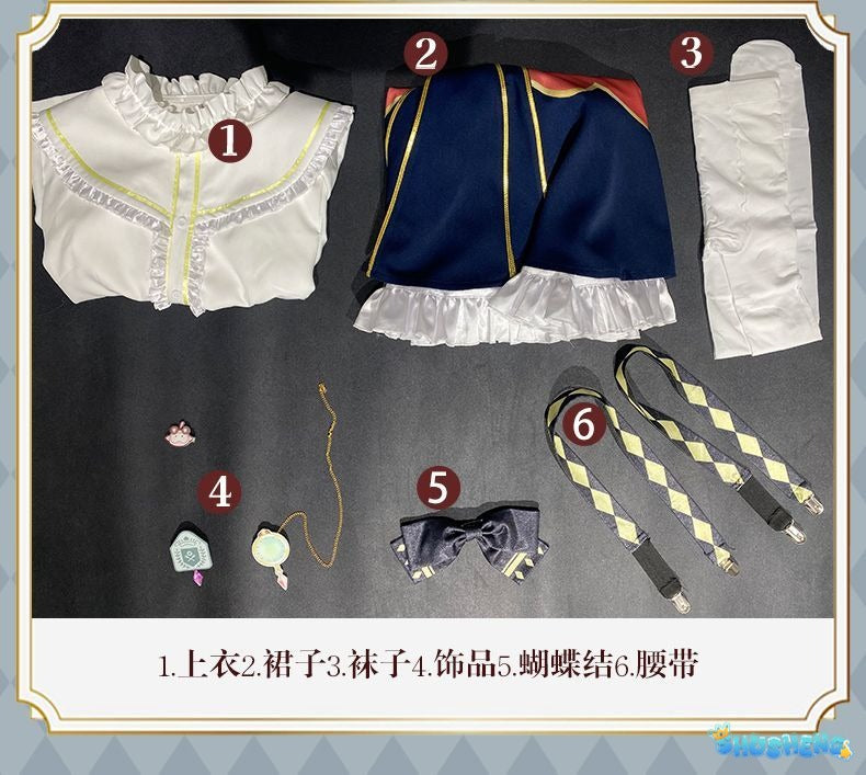 Anime Virtual YouTuber Ace Taffy Cosplay Costume VTuber British Style School Uniform Shirt Strap Dress Wig Woman Cute Party Suit