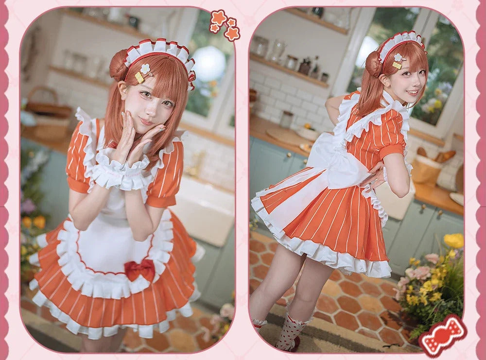 LoveLive!Superstar!!Uehara Ayumu Ruby Kurosawa Wakana Shiki Cosplay Costume Socks Apron Tie Hair Clip Wig Halloween Maid Set