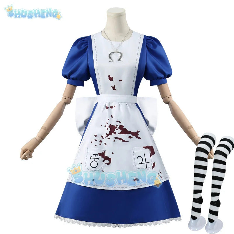 Anime Alice Princess Dress Maid Apron Dress Game Madness Returns Alice Cosplay Costume For Women Girls Halloween Party