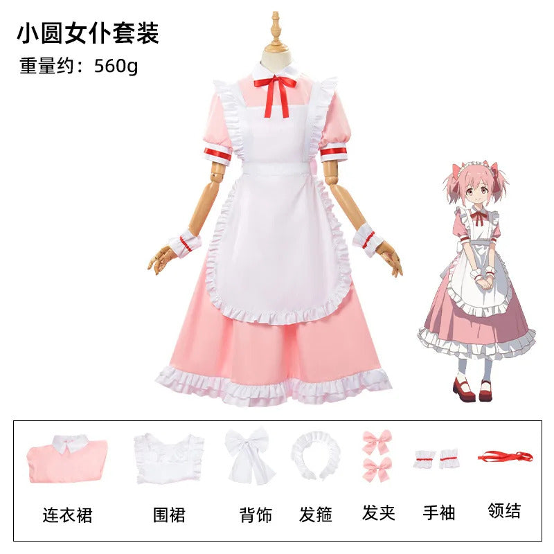 Anime Kaname Madoka Puella Magi Madoka Magica Cosplay Costume Halloween party pink maid dress Lolita girl sweet uniform set