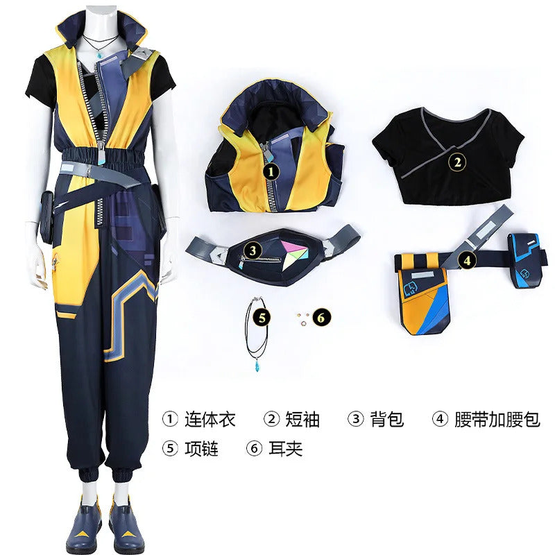 Game Waylay VALORANT Cosplay Costume Jumpsuit backpack waist bag necklace ear clip set Halloween casual for men women uniform