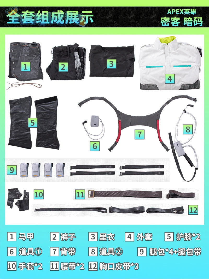New Game Apex Legends Crypto Tae Joon Park Cosplay Costume Shoes, knee pads, props, Halloween party men's set complete set