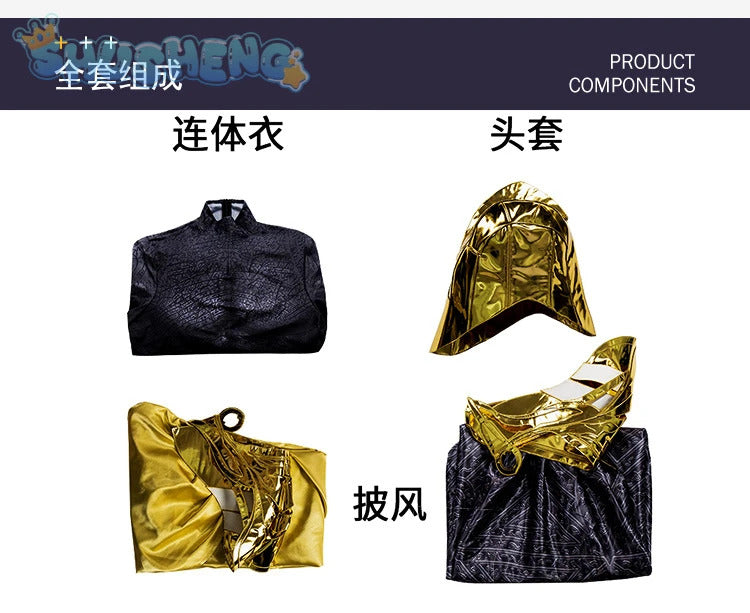 Movie Black Adam Cosplay Teth-Adam Costume Doctor Cos Fate Jumpsuit Headwear Cloak Halloween Party Men Combat Uniform Set