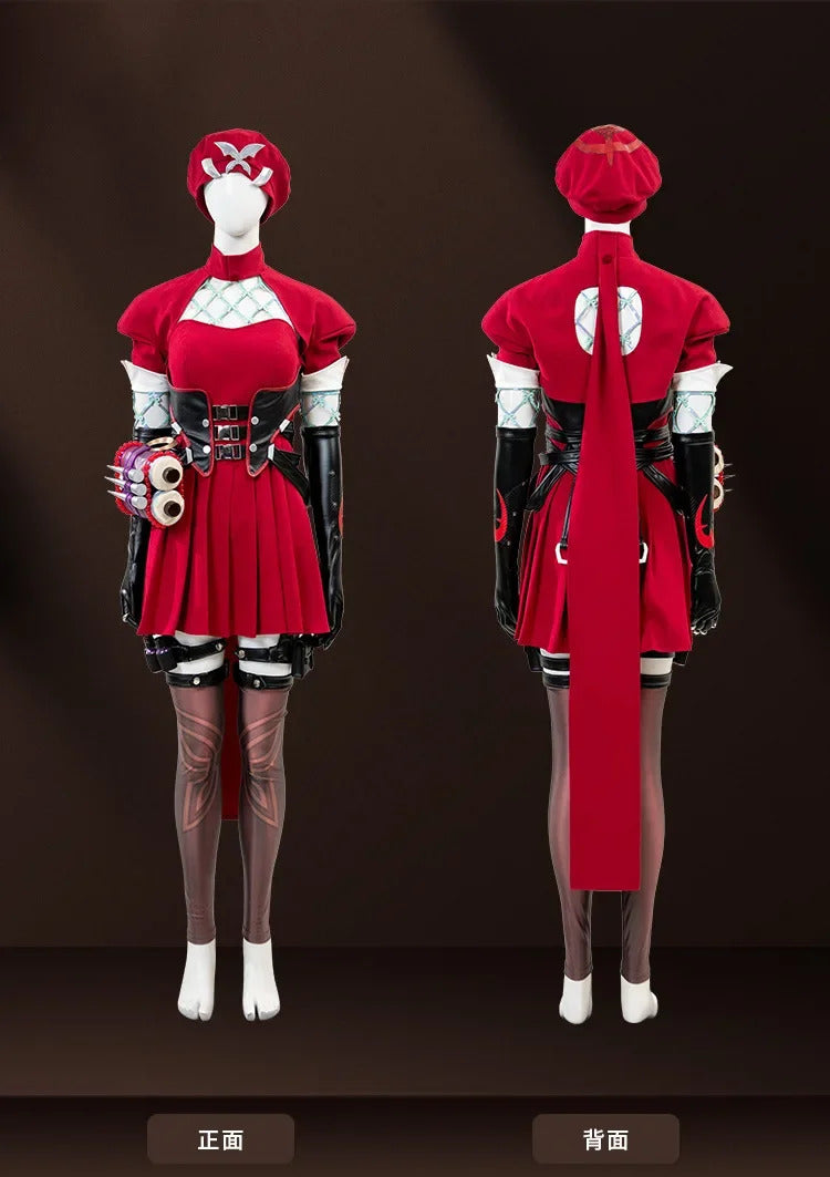 Psylocke Cosplay Rivals Red Ghost Hunter Costume Hat shoes suspender dress gloves socks prop set Halloween women fantasy uniform