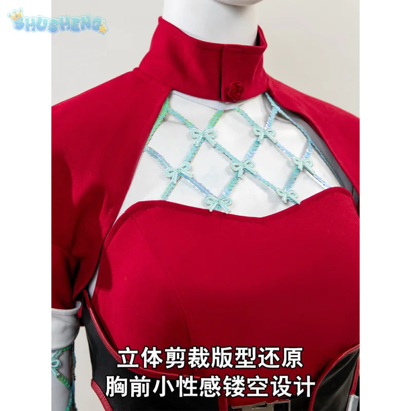 Psylocke Cosplay Rivals Red Ghost Hunter Costume Hat shoes suspender dress gloves socks prop set Halloween women fantasy uniform