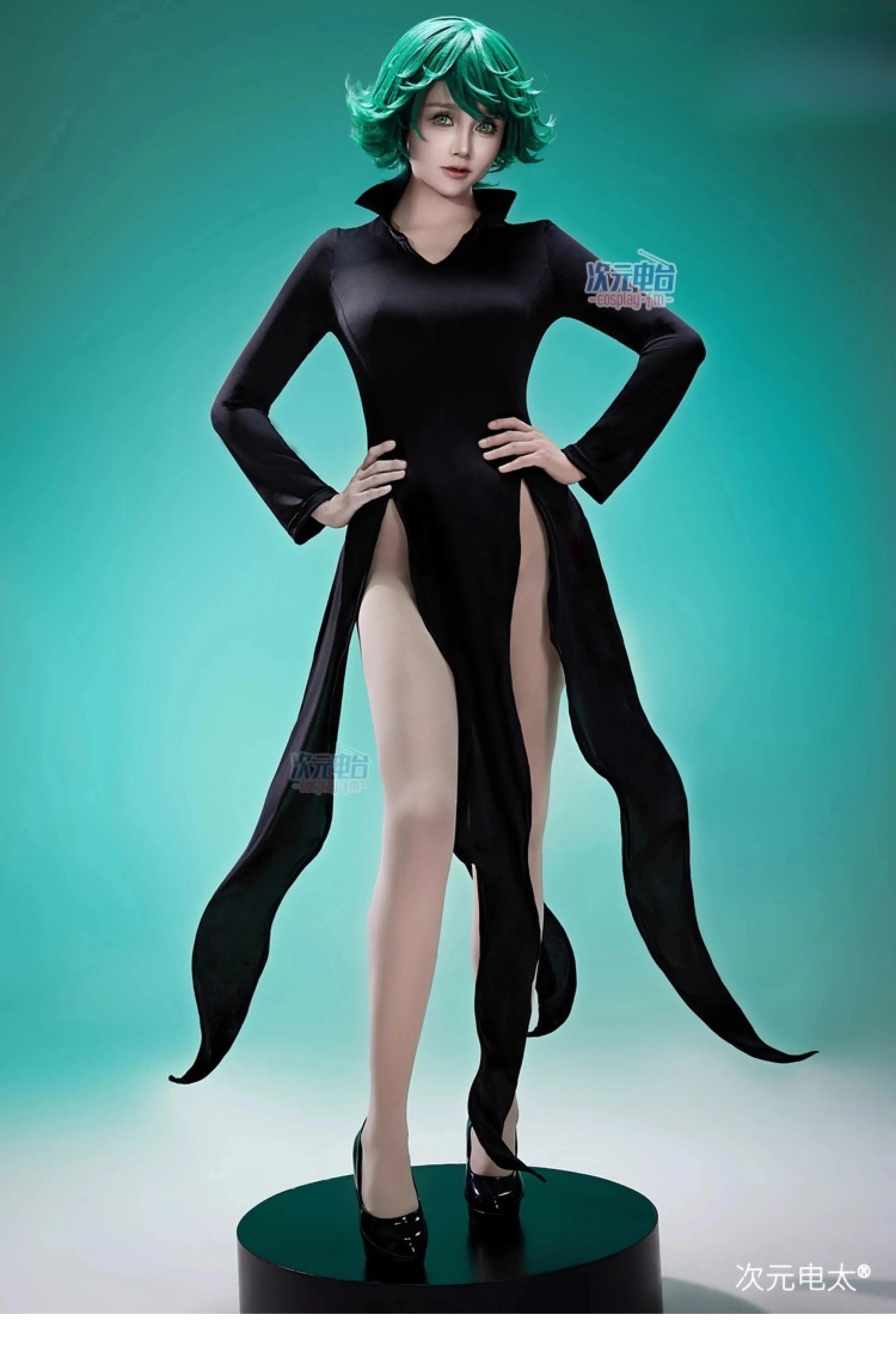 One Punch Man Tornado of Terror Senritsu No Tatsumaki Cosplay Costume Wig Black Dress Women Girl Outfit Halloween Child Uniform