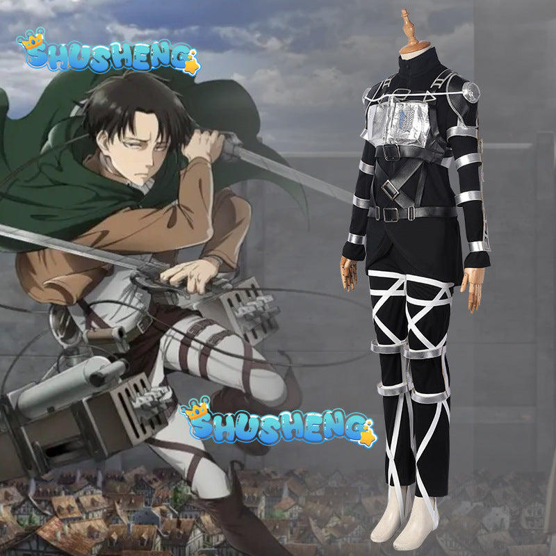 Attack on Titan 4 Cosplay Costume Black Combat Suit Eren Jaeger Cloak Pants Harness Leather Belts Set Scout Regiment