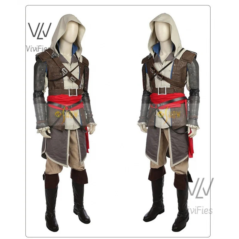 Uniform Outfits Complete Customization Suit Halloween PartyAssassins Cosplay Edward Costume Creed Black Flag Kenway Male