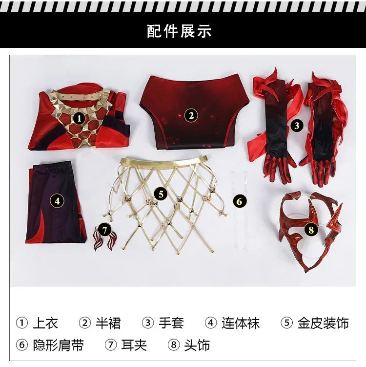 Game Rivals Scarlet Cosplay Witch Costume Emporium Matron Red Top Skirt Outfit Full Set Halloween Scarlet Fantasia Costumes