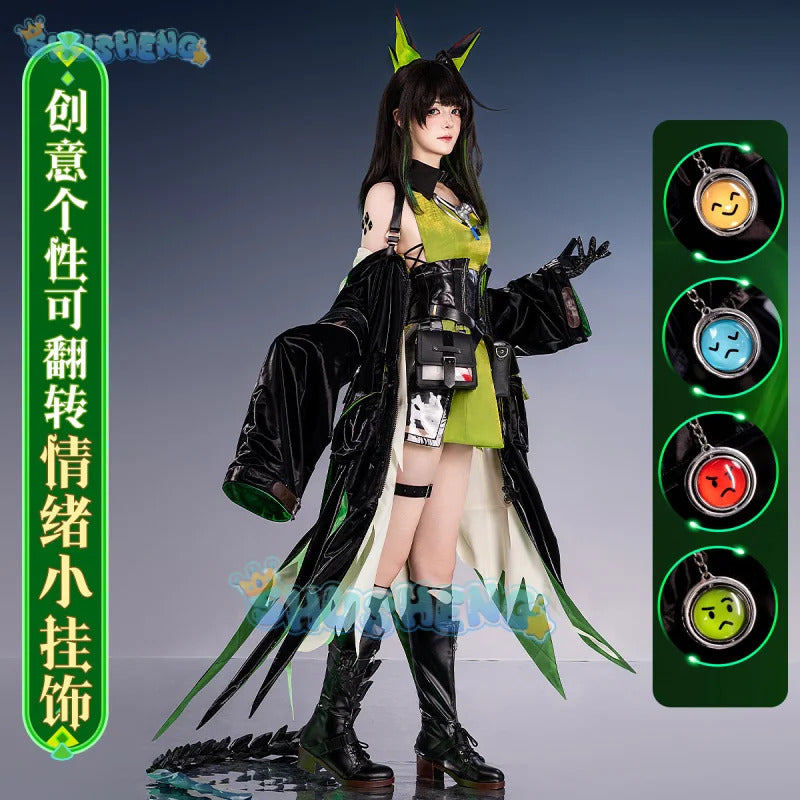 Arknights Mon3tr Cosplay Costume M3 Uniform Black Green Outfit Headwear Rhodes Island Halloween Party for Women Girls Props