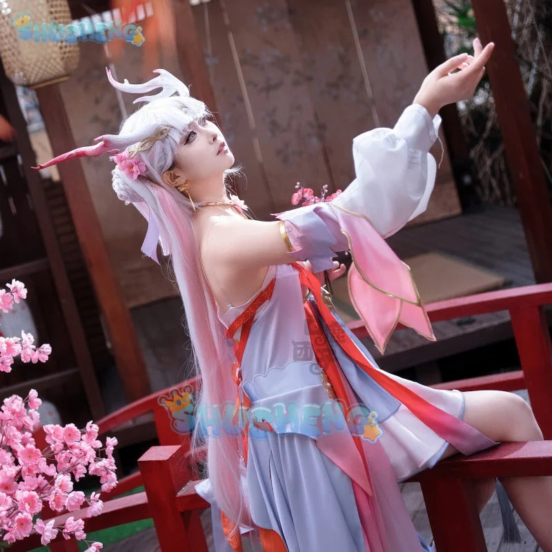 Wuthering Waves Jinhsi Peach Blossom Cosplay Costume New Skin Dress Uniform Jinzhou Magistrate Jue Halloween Party for Women