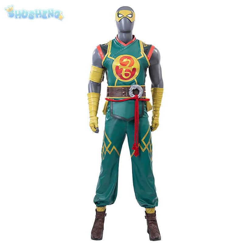Game Iron Fist Cosplay Rivals Costume Vest gloves belt, mask shoe set Halloween party men's fantasy Iron Fist uniform XS-XXXL