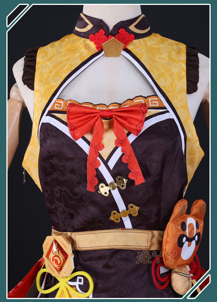 Xiangling Cosplay Game Genshin Impact Costume Wig for Cosplay Anime Halloween Head Chef Outfit Xiang Ling Full Set Include Dress
