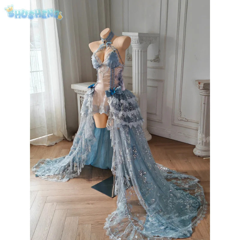 Anime HMS Cheshire Azur Lane Cosplay Costume Women 2025 New Wedding Long Dress Headwear Gloves Props Wig Uniform Halloween Set