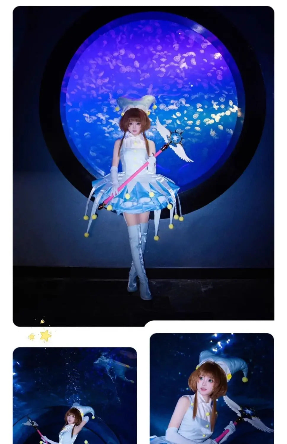 Anime Card Captor KINOMOTO SAKURA Cosplay costume Women's Dress Socks Hat Prop Accessories Set Halloween Carnival Sweet Uniform