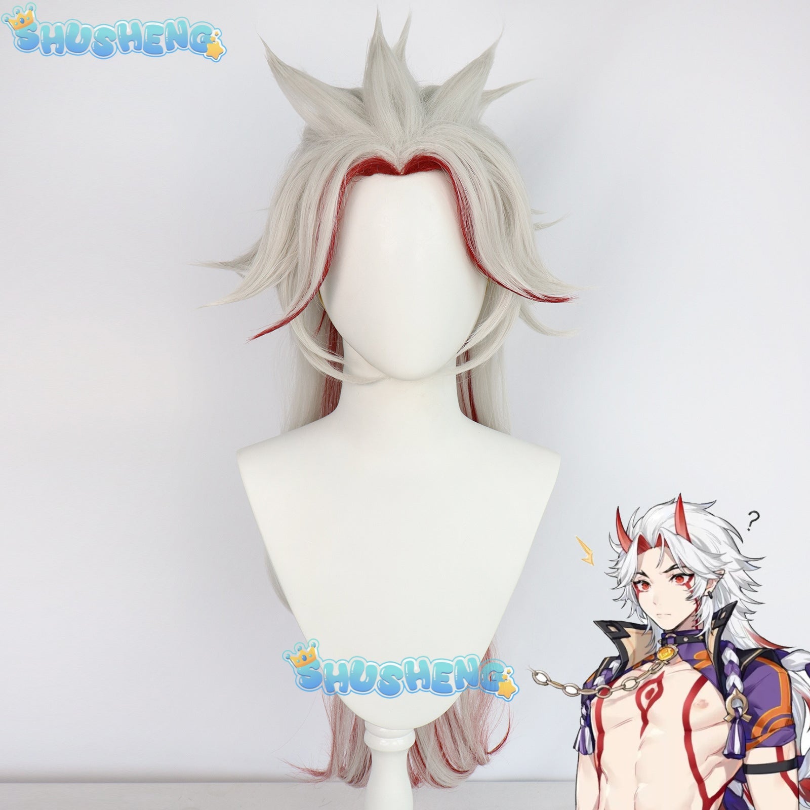 Synthetic Hair Genshin Impact Arataki Itto Cosplay Wig Men Cosplay Wigs Mixed Red Costume Heat Resistant