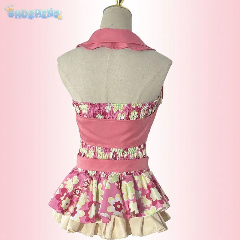 Anime Hoshimiya Ichigo Aikatsu!Cospaly Costume Halloween pink sweet dress vest belt prop set beach women New swimsuit uniform