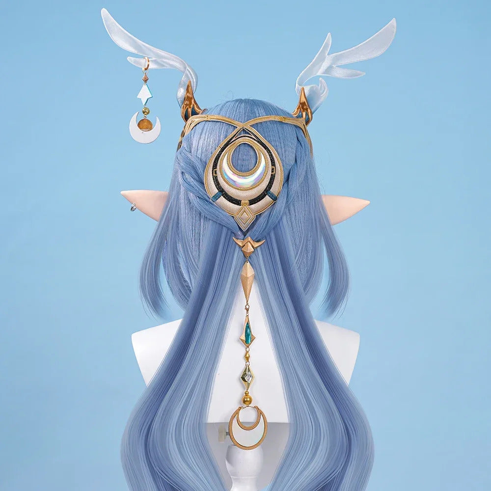 Genshin Impact Lauma Cosplay Costume Dress Uniform Headwear Earrings Frostmoon Scions Halloween Party for Women Girls