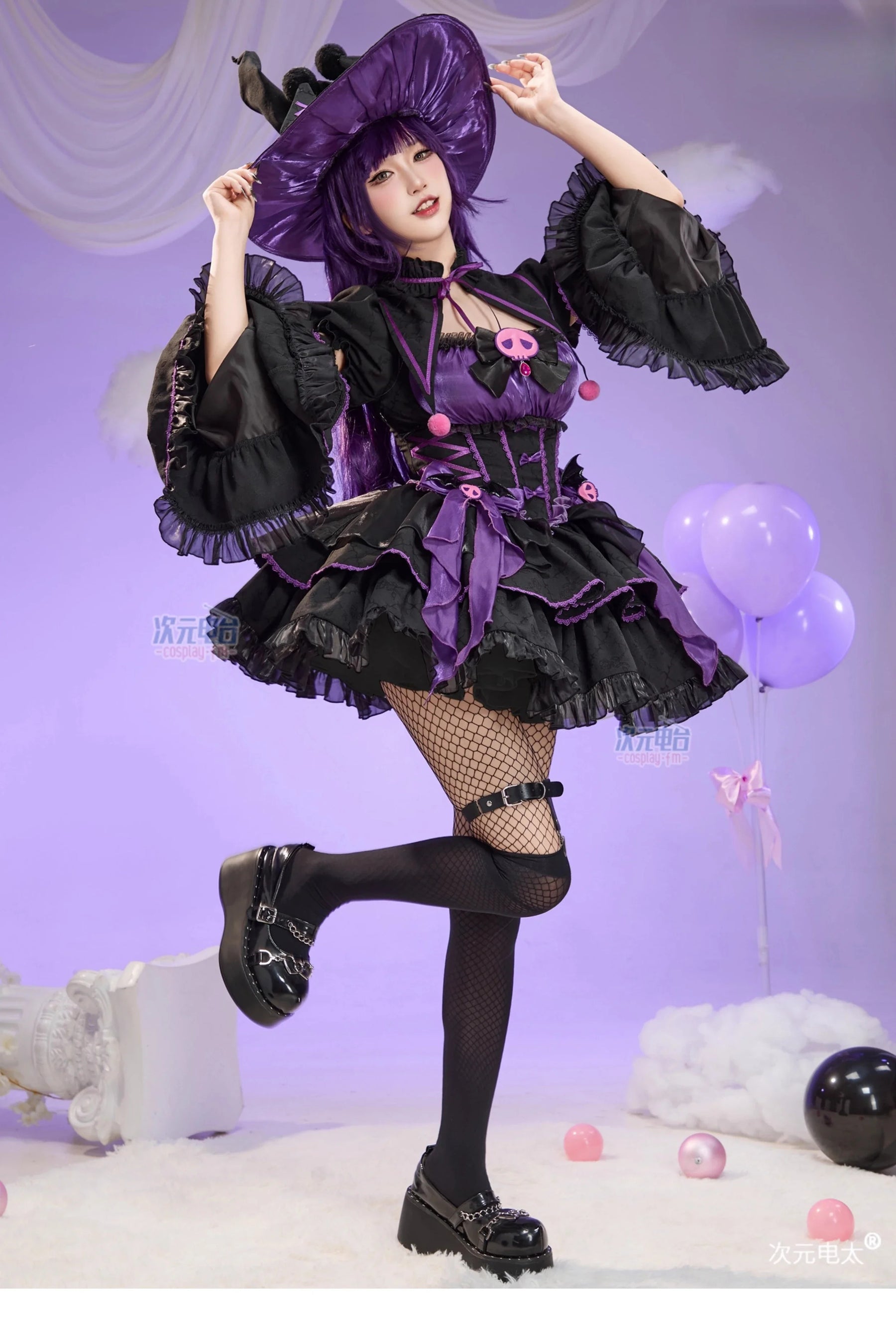 Anime Kuromi Cosplay The little witch Costume Halloween Carnival Sweet Lolita Dress Hat Accessories Socks Prop Kuromi Gothic Set