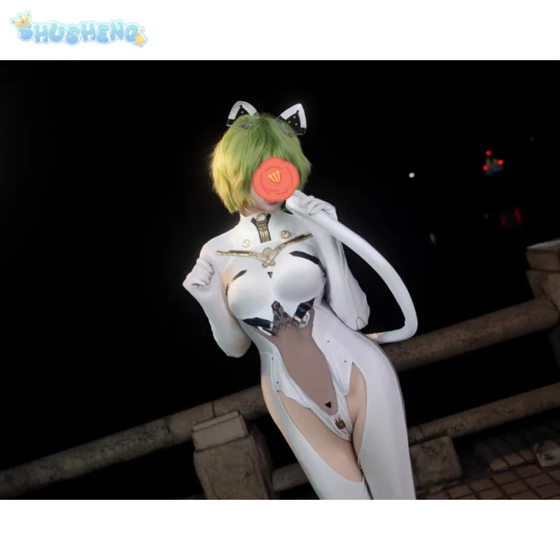 Game Azur Lane Admiral Nakhimov Cosplay Costume Women's sexy white tight fitting clothes tail props wig set Halloween uniform