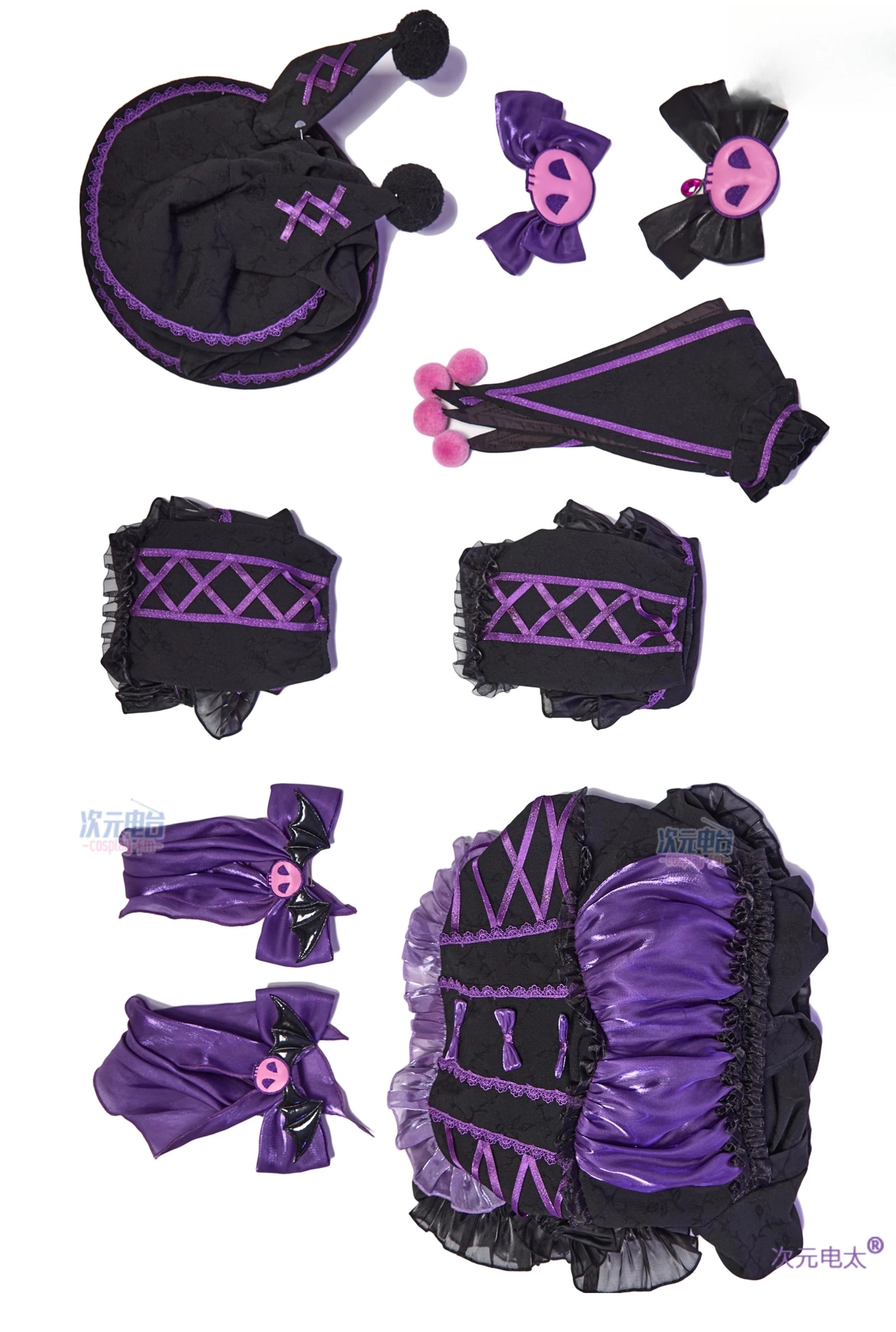 Anime Kuromi Cosplay The little witch Costume Halloween Carnival Sweet Lolita Dress Hat Accessories Socks Prop Kuromi Gothic Set