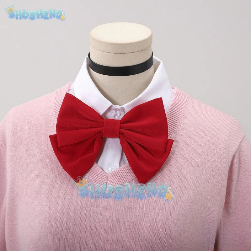 Anime dandadan Momo Ayase cosplay costume pink top skirt earrings choker school uniform props Halloween party women Shusheng