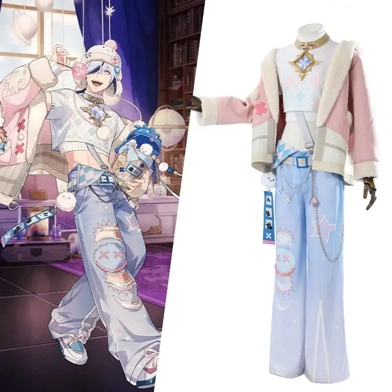 Game Nu:Carnival Blade Cosplay Costume Uniform Halloween Carnival Party Christmas Play Role Pink Coat Pants Hat Full Set for Men