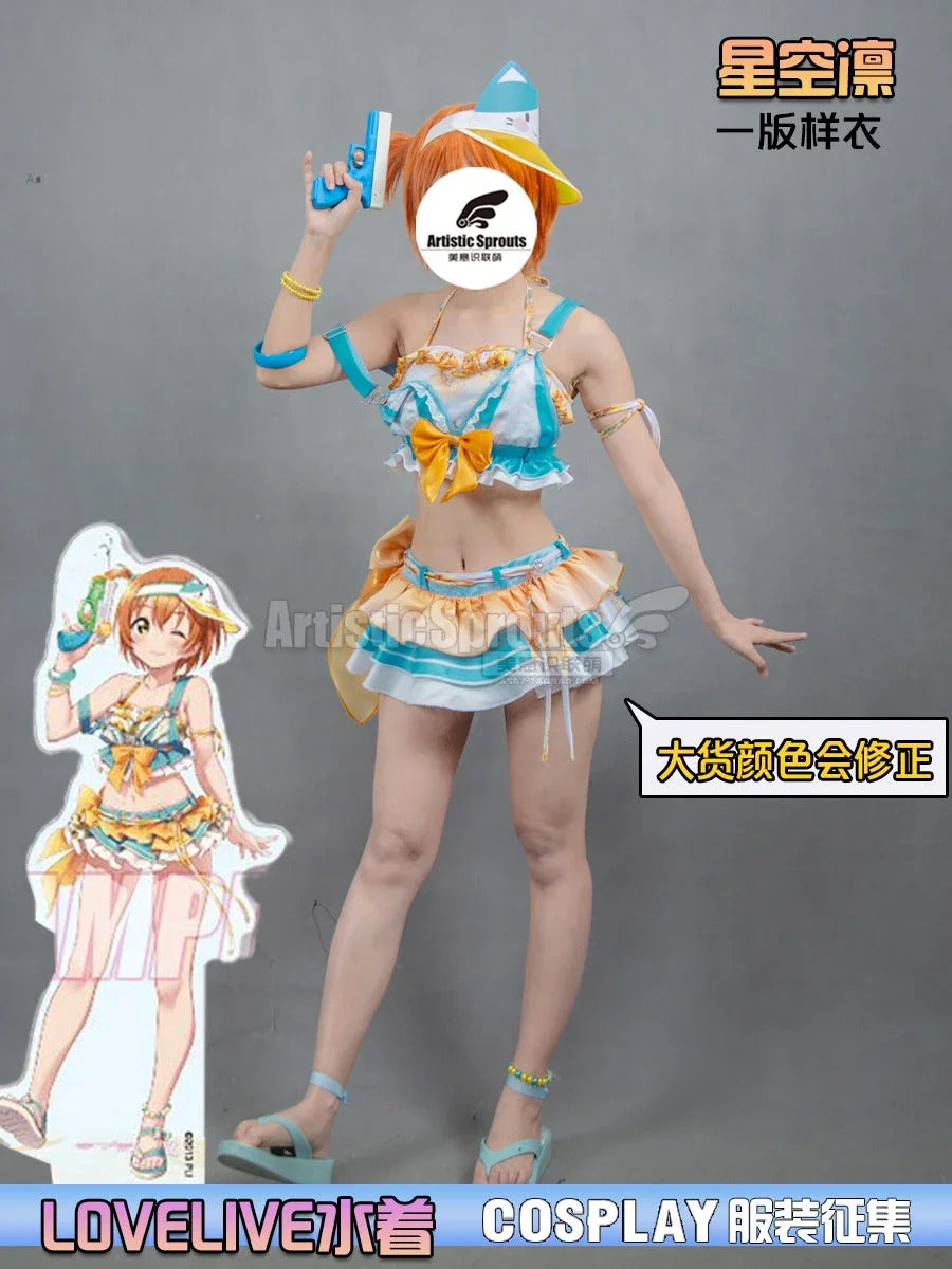 Anime LoveLive! Rin Hoshizora Cosplay Costume Women Halloween Party Sweet Top Skirt Headwear Set Summer Vacation Beach swimwear