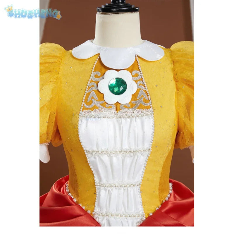 Shusheng-R Princess Daisy Cosplay Super Cos Bros Daisy princess Costume Halloween Party Gorgeous Dress Prop crown Women Sweet New Set