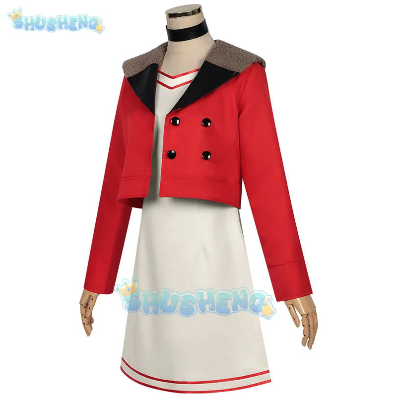 Anime dandadan Momo Ayase cosplay red costume coat dress socking earrings Hallowmas carnival play role clothes clothing
