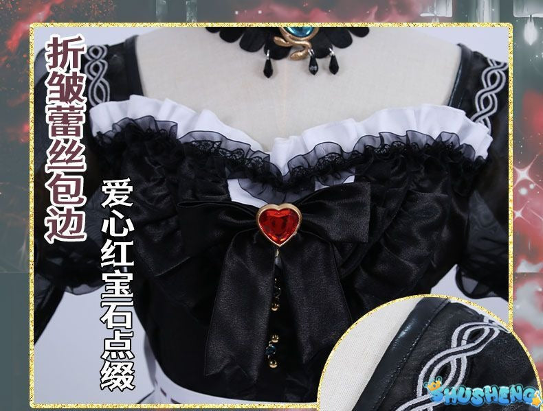 Fiona Gilman Priestess Cosplay Game Identity V Women Costume Black Dress Priestess Crismon Cosplay Wig