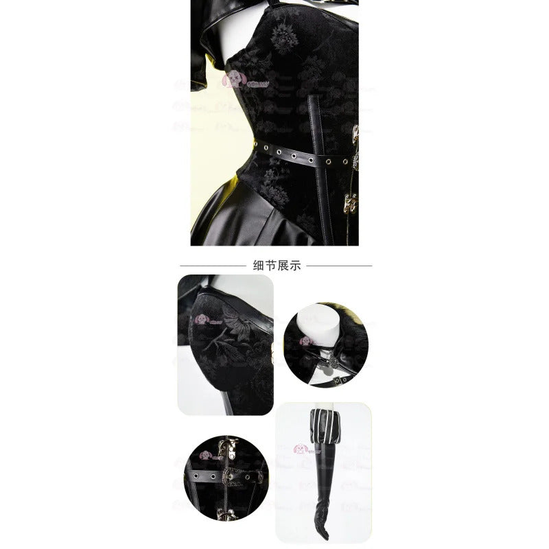 Witcher 3 Wild Hunt Cosplay Yennefer of Vengerberg Costume party Women sexy black leather lace dress jacket gloves socks set