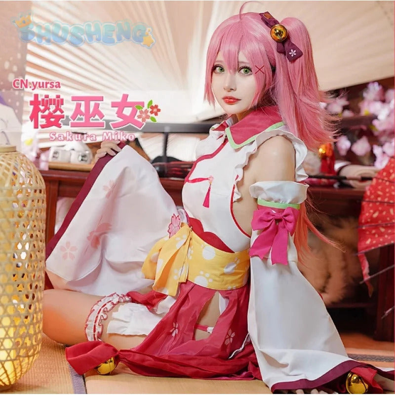 Virtual VTuber Sakura Miko Cosplay Hololive miko Costume Sexy Lolita maid dress wig prop set girls party Christmas gift elite